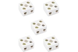 TA-VIGOR 2 Way Ceramics Terminal Blocks, 10A High Temp Porcelain Ceramic Wire Connectors, Insulation Frequency Connector for Electrical Wire Cable 5Pcs