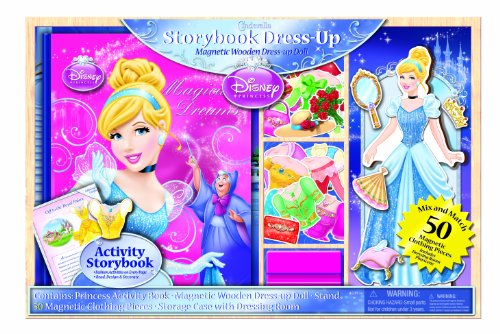 Bendon Disney Princess Storybook Dress Up Magnetic Wooden Doll Set, 50-Piece