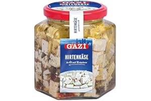 Gazi Hirtenkäse in Öl mit Kräutern - 1x 300g Glas - Kuhkäse Käse Cow Cheese Käse in Rapsöl Kräuter 45% Fett i. Tr. aus 100% Kuhmilch mild mikrobielles Lab vegetarisch glutenfrei Halal