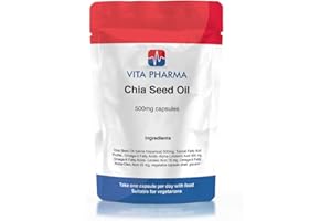 CHIA Seed Oil SOFTGELS Health Supplement 500mg, 240 Capsules, 8 Months Supply, take one a Day, by VITA PHARMA, Produced here in The UK