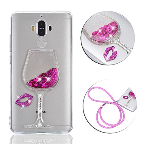 Funda Huawei Mate 9  Vandot Funda Quicksand Flowing Liquido para Mate 9 3D Dise  o Creativo Vaso de Vino Bling Arena Movediza Pintura de Lujo que Fluye L  quido Flotante del Brillo de Cristal Rojo de Labios Tacones Altos Borrar Volver Transparente Silicona TPU Funda para Smartphone Huawei Mate 9 - Color Rosa Rosado