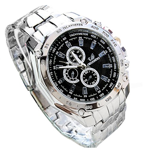 Preisvergleich Produktbild Zuionk Herren Edelstahl Armbanduhren Sportuhr Business Quarzuhr(Schwarz)