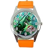 taport Jurassic Park Rund Quarz Armbanduhr orangr Leder Band + Gratis Ersatz Batterie + Gratis Geschenkverpackung