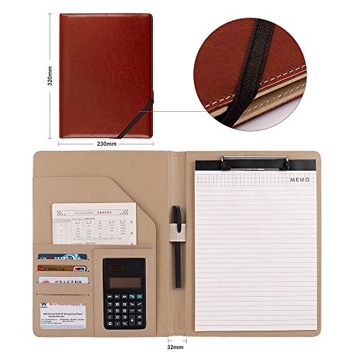 SALOVES Carpeta de Conferencias Maletín A4 Carpeta de Cuero Organizador Personal de Viaje Calculadora Bolsillos Titulares de Tarjetas para Documento Negocios Viajes Oficina Impermeable 34 x 25 cm