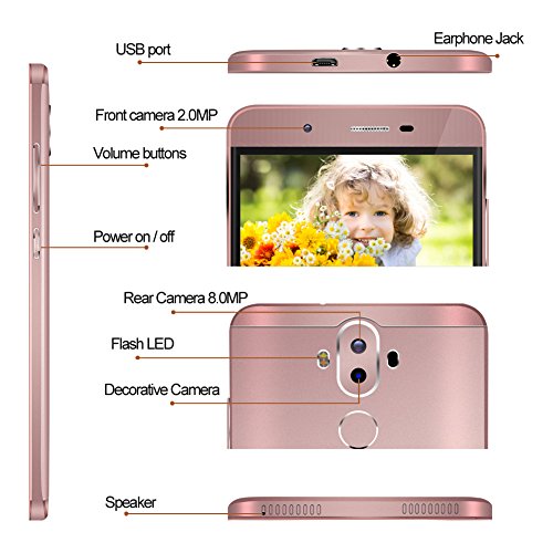 KivorsÂ® Smartphone Mate 9 Plus Android 5.1 Handy mit 6.0 IPS Zoll IPS Display (1280*720) Dual SIM 1G RAM 8G ROM Quad Core