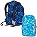 Produktbild satch Match by Ergobag: 2-teiliges Set Blue Crush Blau Polygon Rucksack & Regenhaube Blau - Der Ganztagsbegleiter: Rucksack wächst mit bis ca. 1,90m Körpergröße
