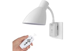 HTRUIYATY Lampara Enchufe Blanca Aplique de Pared Interior Regulable E27 LED con Control Remoto Lampara Mesita Noche Luz Casquillo con Enchufe Adaptador