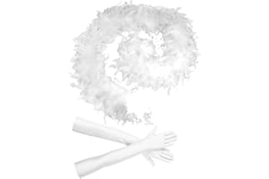 XPEX 1 PCS Weißer Federschal mit 1 Paar weißen 53 cm langen Spandex-Handschuhen, federboa，geeignet für Halloween-Kostüme, Partys, Frauen und Mädchen