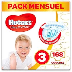 Huggies Ultra Comfort - Couches Bébé unisexe - Taille 3 (4-9 kg) x168 Couches - Pack 1 mois