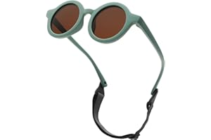 LOJUDI Baby Sonnenbrille 0-24 Monate, Polarisierte mit Riemen Verstellbar Weicher Silikonrahmen Rund Kinder UV400 Schutz Sonnenbrille Baby für 0-2 Jahre