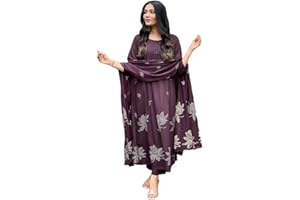 Sambhav Quilt Hub Women's Rayon Viscose Anarkali Printed Kurta with Pant & Dupatta