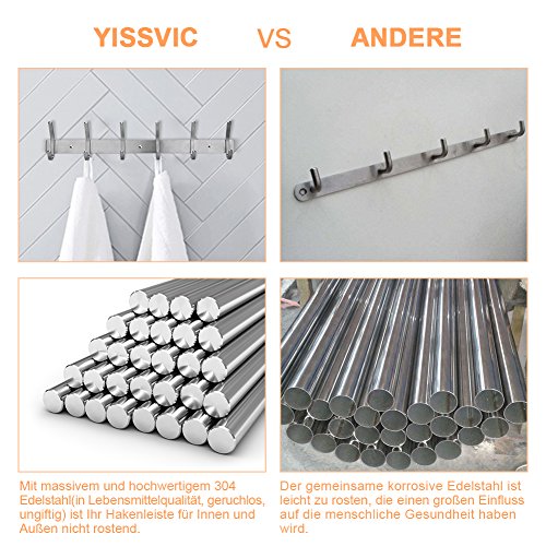 YISSVIC Hakenleiste Garderobe 6 Kleiderhaken Garderobenleiste Mehrzweckhaken aus Edelstahl Belastbarkeit bis ca. 30kg - 5