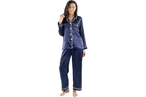 GAESHOW Ensemble de Pyjama pour Femme en Satin de Soie à Manches Longues pour Toutes Les saisonsGAESHOW Pyjama en Satin de Soie pour Femme