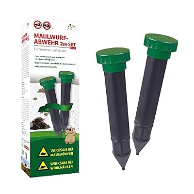 Gardigo Stop la Taupe à vibrations - Set de 2 pièces | Répulsif anti-taupes, campagnols, nuisibles - étanche