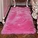 Produktbild Mengjie Alfombras de piel de oveja de imitación Suave peluda mullida cubierta de alfombra Grande Alfombrillas antideslizantes para Silla Cama Sofá Piso Con Lana extra Larga (rosa roja), 120 * 60