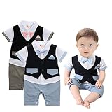 G-Kids Baby Jungen Strampler Smoking Gentleman Anzug Einteiler Kurzarm Outfits Sommer Kleidung Jumpsuit Spielanzug Taufkleidung (Blau, 70/3-6 Monat)