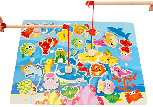 Preisvergleich Produktbild Lernspielzeug Angeln Früherziehung Holzpuzzle Pädagogischen Spielzeug kreativ Mädchen Junge Kleinkinder 0-6 Jahre Holzspielzeug lustig Eltern-Kind-Aktivität Angelspiel Magnetspielzeug als Geschenk