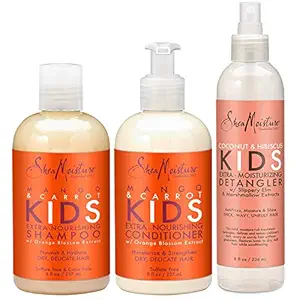 Shea Moisture Kids Hair Care Combination Pack ? Includes Mango & Carrot 8oz Kids Extra-Nourishing Shampoo, 8oz Kids Extra-Nourishing Conditioner, and 8oz Coconut & Hibiscus Kids Detangler