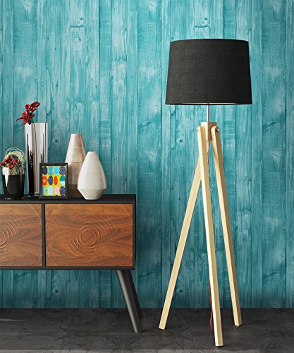NEWROOM Holztapete Türkis Vliestapete Deco Muster Holz schöne moderne und edle Design 3D Optik , inklusive Tapezier Ratgeber - 2