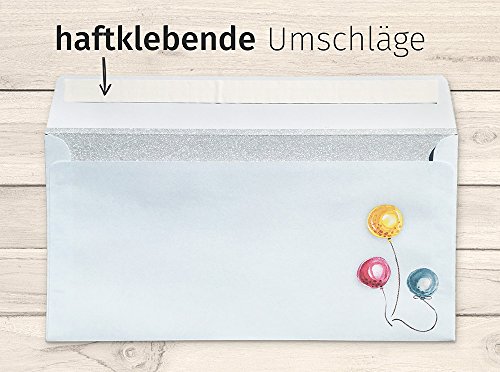 Set: 12 große Einladungskarten mit 12 Umschlägen zum Geburtstag, Kindergeburtstag oder sonstige Feier im freundlichen Ballon-Motiv - 6