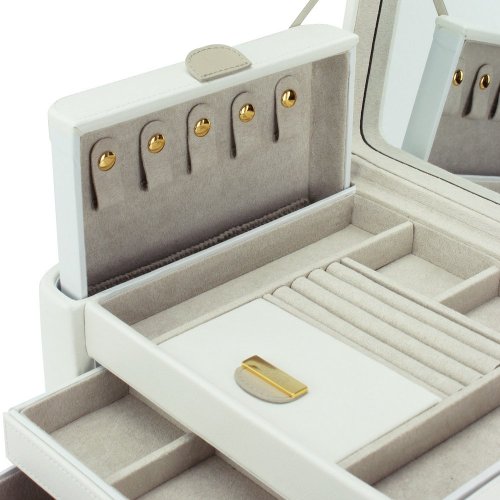 Dulwich Designs Luxus Leder Schmuckkästchen 71022, cremefarben, zweifarbig - 3