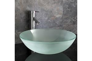 Clickbasin Frosted Glass Countertop Round Bathroom Basin 350mm Easy Install Sink