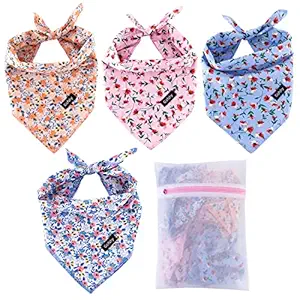 Gofshy Dog Bandana-4PCS Puppy Bandanas Floral Printing Dog Scarf Dog Clothes Dog Accessories for Small to Large Dogs Cats Pets (Floral-multicolor1)