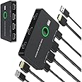 Azonee KVM Switch, KVM Switch 1 Monitors 2 Computers, KVM Switches HDMI for 2 Computers Share 1 Monitor, Supports 4K @60 Hz, 2 HDMI Cables and 2 USB Cables Included