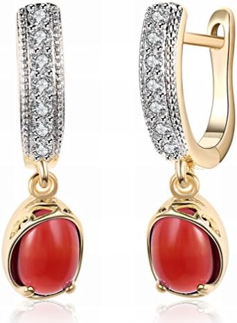 Small and Exquisite K Gold Zircon Ear Buckle Red Round Diamond Romantic Earrings Ear Clip Female Champagne Gold / Stainless Steel / Anti-allergy / Silver Flashing,A