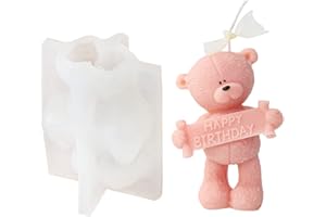 Xidmold 3D Slogan Bear Candle Mould, Teddy Bear Silicone Mould for Fondant, Chocolate, Cake Decor, Soap, Plaster, Resin Art, Birthday, Mother's Day, Father's Day (Happy Birthday)