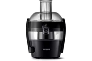 Philips Viva Collection Compact Juicer, 1.5 Litre, 500 Watt, Quick Clean Technology, Drip Stop, Dishwasher Safe Parts, See-through Pulp Container, Direct Serve, Black (HR1832/01)