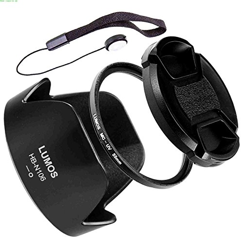 Lumos Protect Kit d accessoires pour Nikon Objectif AF P DX Nikkor 18   55  mm f 3 5   5 6  G VR Pare-soleil    ba  onnette Lumos HB de N106    Lumos slim Filtre UV 55  mm   Bouchon d objectif 55  mm