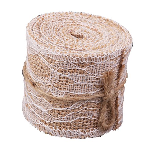 Pixnor 2M Jute-Band mit Spitzen für DIY Handwerk Home Hochzeitsdekoration (braun)