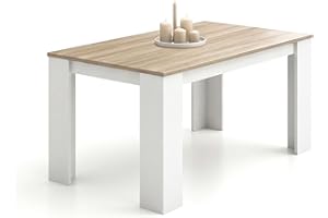 duehome | Mesa de Comedor, Mesa Fija, Modelo Naya, Acabado en Blanco Artik y Roble Canadian, Medidas: 140 cm (Largo) x 80 cm (Ancho) x 75 cm (Alto)