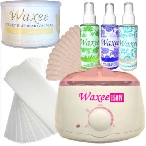 Complete 400ml waxing kit. Powerful wax heater, Luxury wax, pre& after wax treatment etc (White chocolate)
