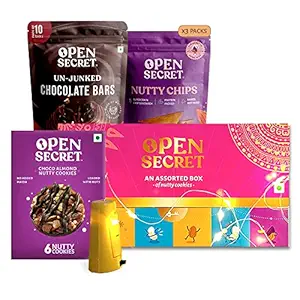 Open Secret Premium Chocolate Healthy Gift Hamper |Gourmet Gift Items - Rich Chocolate Almond Cookies, Indias First Almond Butter Sandwich Chips, Dark Chocolate |Womens Day Gifts packs|Gift for Girl