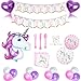 Produktbild Geila 112-teiliges Einhorn-Party-Zubehör & Geschirr-Set - rosa und lila Latex-Luftballons mit Wimpelkette, Teller, Becher, Servietten, Trinkhalme, Dekorationen Unicorn Party Supplies