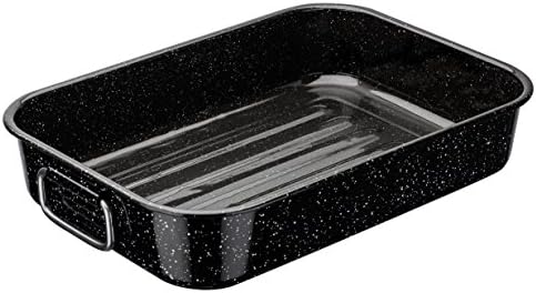 GSW 410656 Grillund Casserole Dish Enamelled Grillund Roasting Tin with Grill Base and Stainless Steel Black Enamel Drop Handles 42x30 cm 42.5 cm x 306 x 7.7 cm