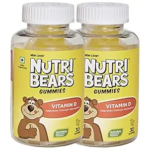 NutriBears Vitamin D Gummies for Kids and Teens, Pack of 2, Promotes Positive Mood and Enhances Calcium Absorption, 60 Count (Lemonade Flavour)