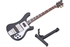 Dekaim Miniature Guitar Replica, Miniature Instrument Ornament Bass Guitar Replica Model with Stand (Black)