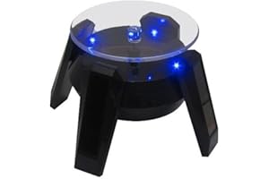 OFKPO Solar Turntable Display Plate with LED Light, Display Stands for Jewellery/Watch/Ring (Black)