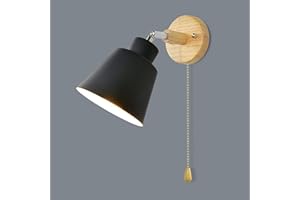 LZGS GO SWING BANDS Lampada Da Parete Con Interruttore A Fune Rotazione Libera Di 350° Lampada Da Comodino Macaron Vintage Moderna E27 Lampada Da Parete In Legno Adatto Per Soggiorno E Camera Da Letto（Nero）
