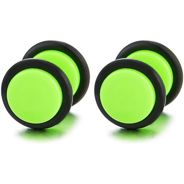 Noir Cercle Géométrique Spirale Boucles D'oreilles Homme Femme - Bouchon Jauge Faux Cheater Fake Gauges Plugs - Acier