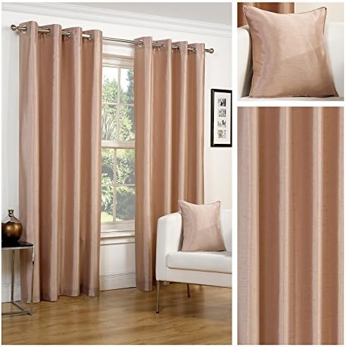 Faux Silk Slubbed Cappuccino Eyelet Fully Lined Readymade Curtain Pair 65x72in(165x182cm) Approximately By Hamilton McBride