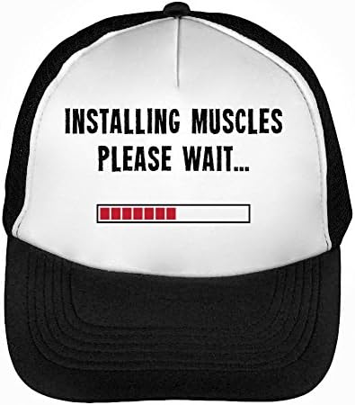 CapWorld Instaling Muscles Please Wait Funny Loading Bar Fashioned Slogan Men's Baseball Trucker Cap Hat Snapback Black White