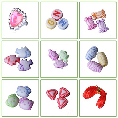 BBLIKE Children Beads Set 2 Boxes, 560pcs Beads Toy Mix Colors and Shapes for Jewelry Making Charm Bracelets, Toy Ring and Craft Beads String(4 m/13ft)