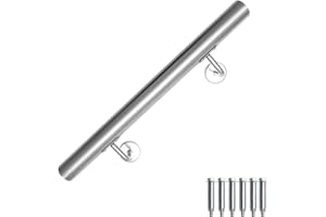 Gimisgu Rampe d'escalier en acier inoxydable - Rampe d'escalier murale - Pour intérieur et extérieur - Barre avec support et embouts - Diamètre 42 mm - Longueur : 50 cm