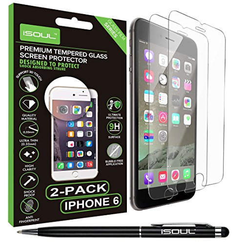 iPhone 6S Screen Protector [2 Pack] iSOUL iPhone 6 / 6S Tempered Glass [3D Touch Compatible 0.2mm Thickness / 9H Hardness Rating] + 1x iSOUL Stylus Touch Ball Pen (Bundle Deal)