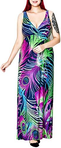 LaoZan Women V Neck Sleeveless Bohemia Maxi Floral Casual Long Beach Plus Size Day Dresses Sundresses YMPurple 5XL
