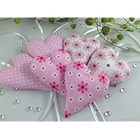 6 Stoffherzen in rosa-pink/weiß